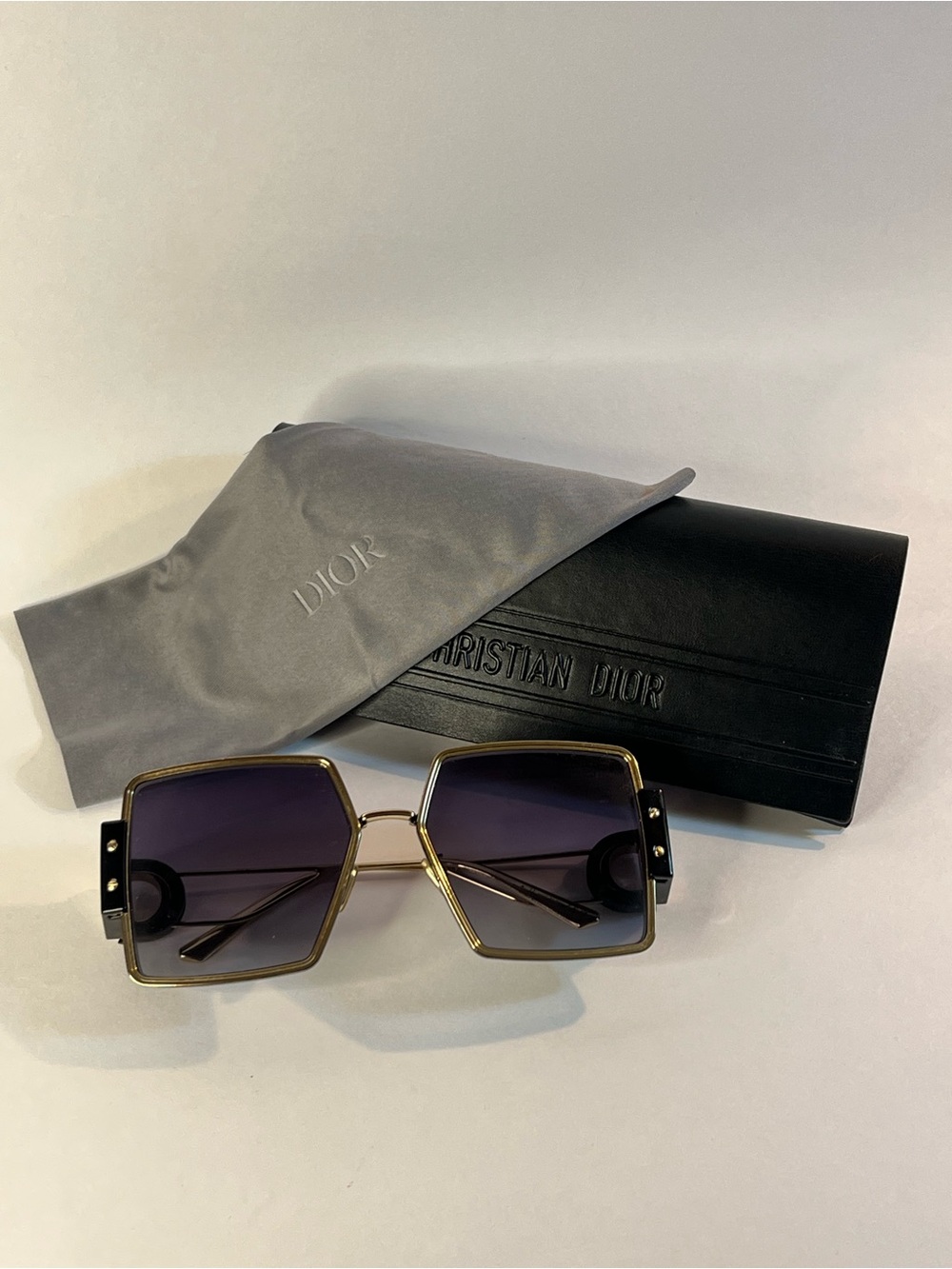 Dior Women's Gold Frame Purple Gradient Square Sunglasses - Picture 6 of 6